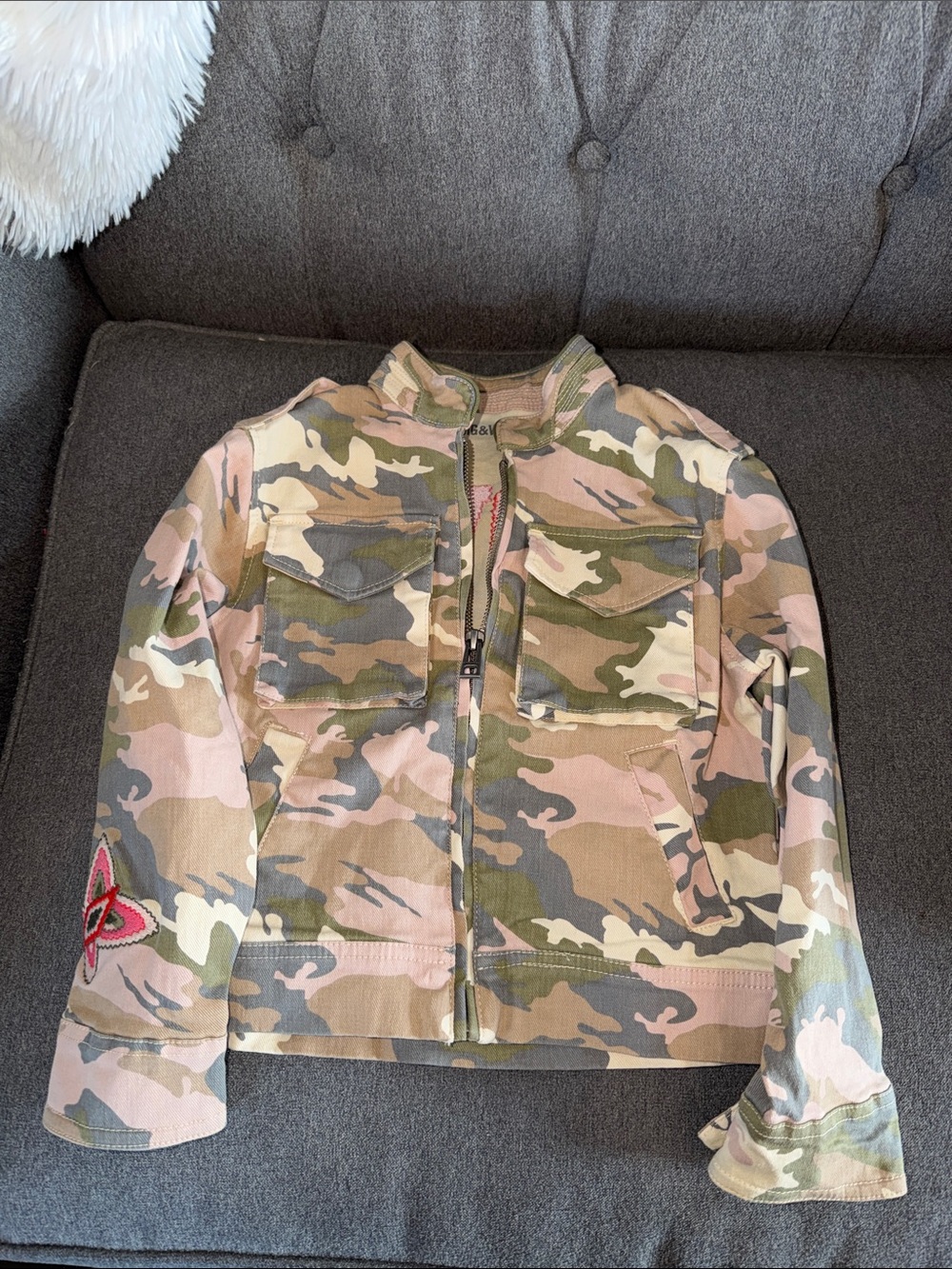 Zadig & Voltaire Pink and Green Camo Kids Jean Jacket